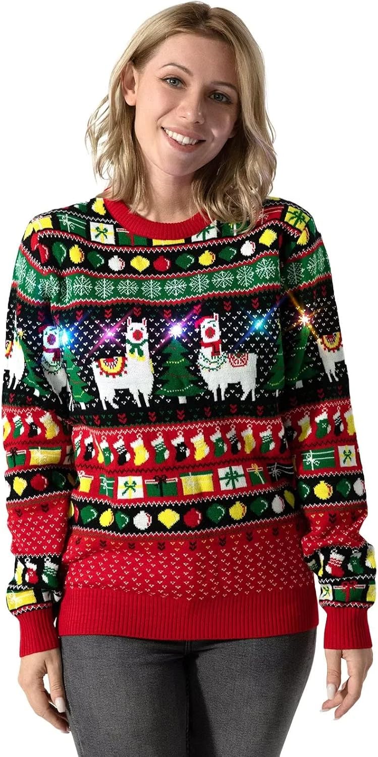 LED Ugly Christmas Sweater for Women and Men Xmas Pullover