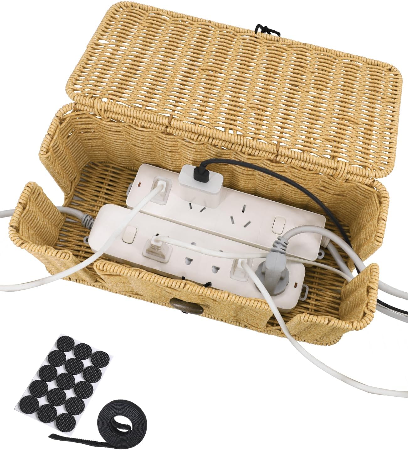 Pulchrum Rattan Cable Organizer Box - Conceal Clutter!