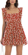 Womens Summer Square Neck Tie Back Ruffle Sleeve Tiered (Style YNYS)