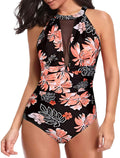 Tempt Me One Piece High Neck Plunge Ruched Tummy Control Swimsuit hook