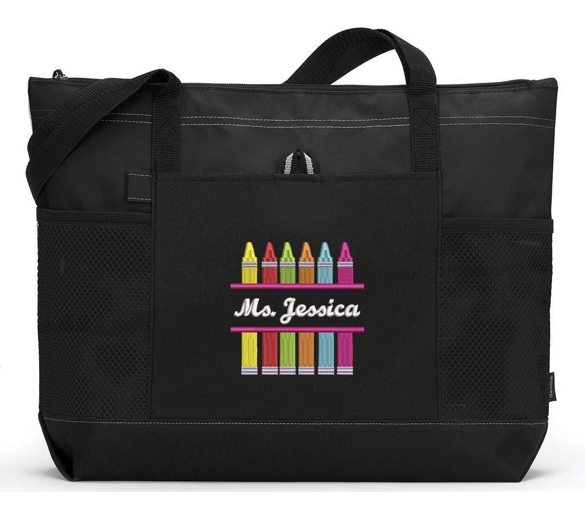 Personalized Teacher Tote Bag with Mesh Pockets for Gifts