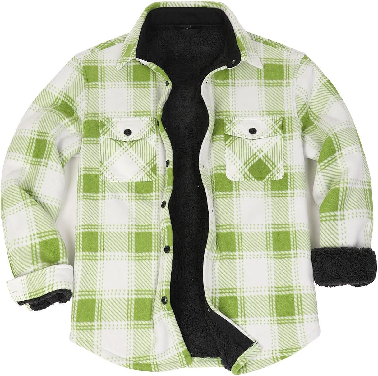 Men's Warm Sherpa Lined Fleece Plaid Flannel Shirt Jacket