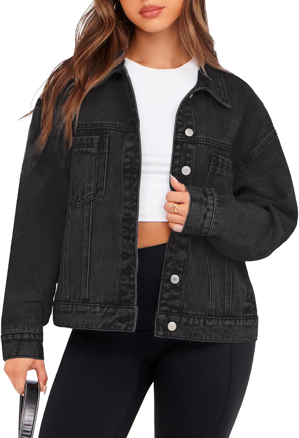 Glamaker Womens Oversized Jean Jacket for Casual Fall Style
