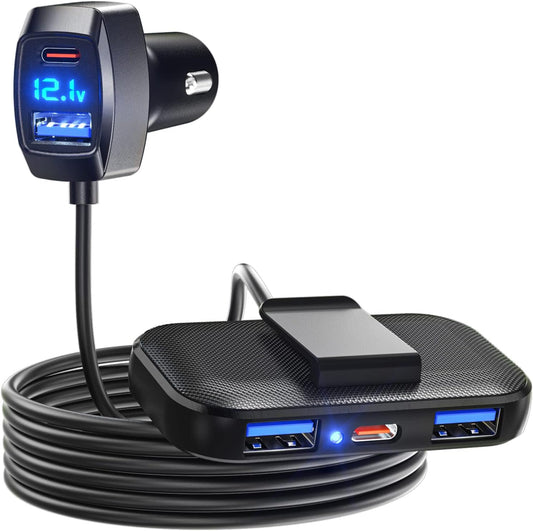 LENCENT 5-Port USB C Car Charger, Voltage Detection, 31W Fast Charging