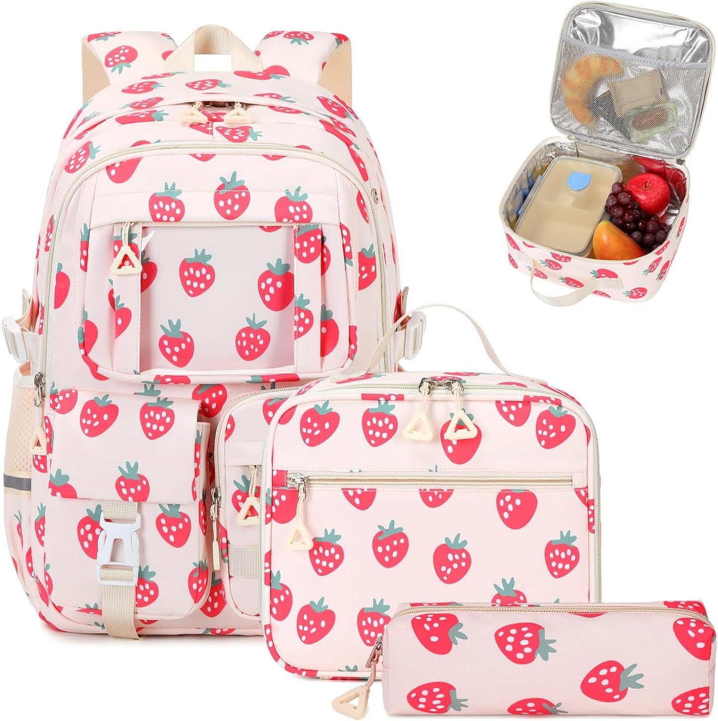 Kawaii Girls Backpack Set with Lunch Box for School Use