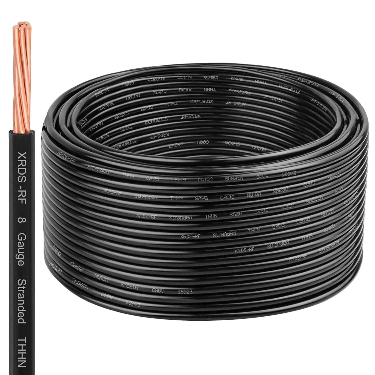 XRDS-RF THHN Wire 100FT, 8AWG Stranded Copper Cable