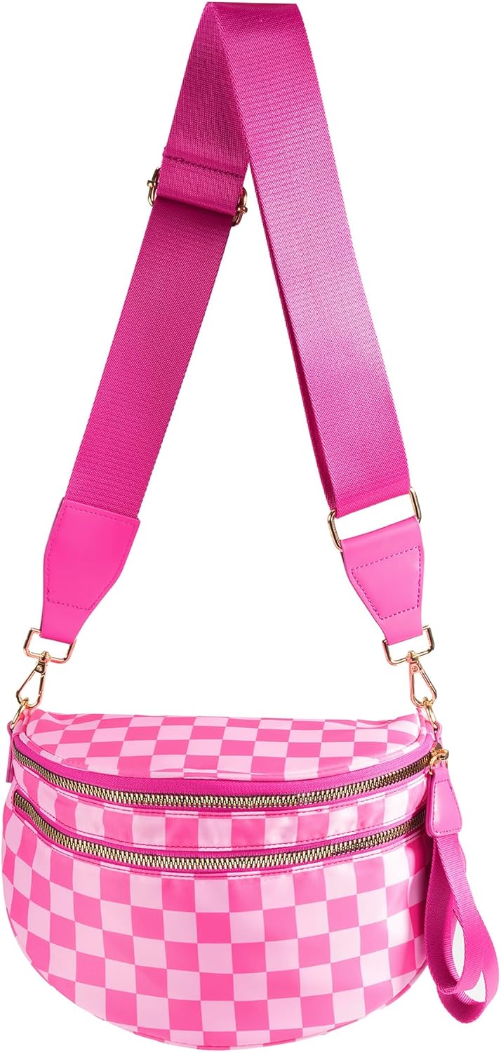 Spacious Checkered Nylon Crossbody Bag for Stylish Women