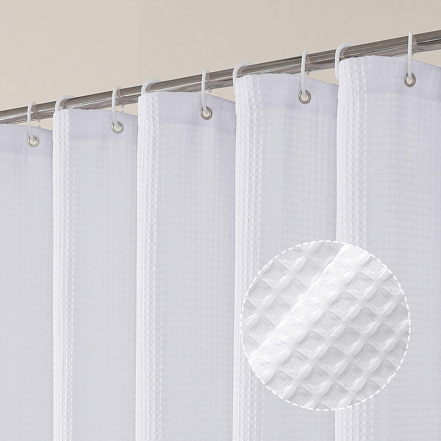 Luxury White Fabric Shower Curtain Set