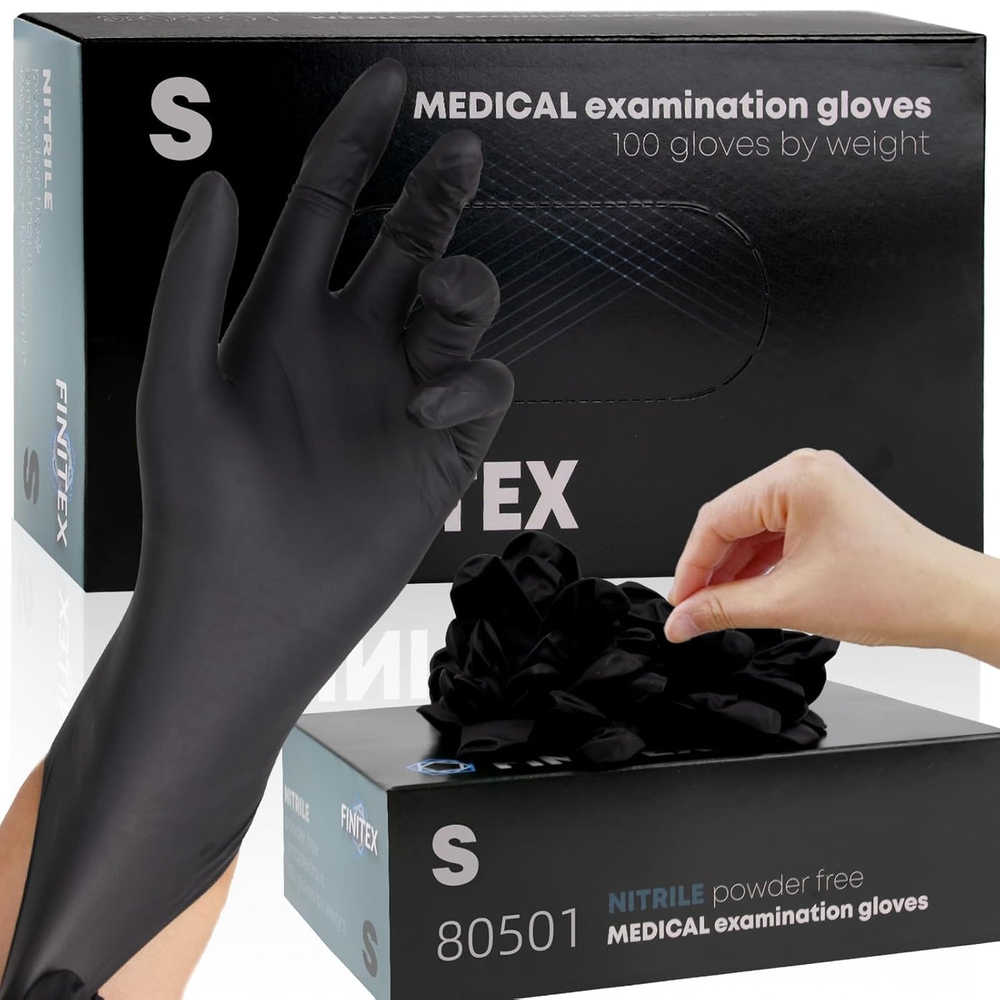 FINITEX Black Nitrile Gloves 5mil - Latex-Free