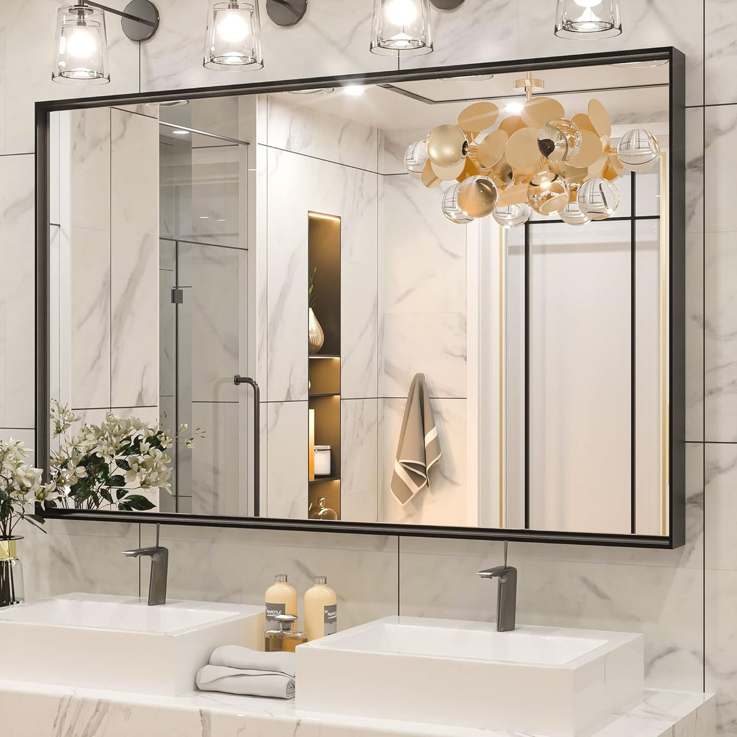 Keonjinn Black Framed Mirror for Bathroom - Modern Design