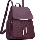 Quilted Leather Backpack Purse for Women (Wine) - Compact Travel