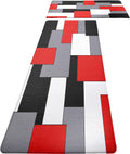 Red Black Grey White Kitchen Rugs Set of 2 - Cushioned Anti-Fatigue