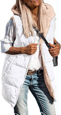 Womens Reversible Long Fleece Vest - Hooded Sleeveless Zip Coat