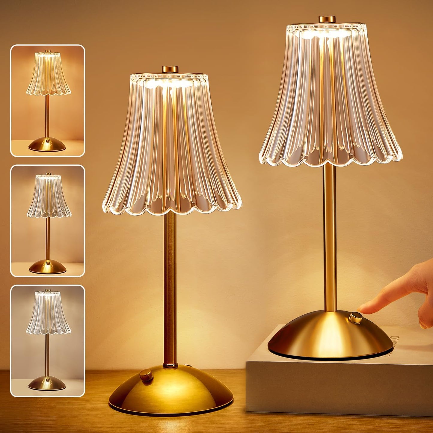 Dimmable Vintage Flower Table Lamps Set of 2 for Bedroom