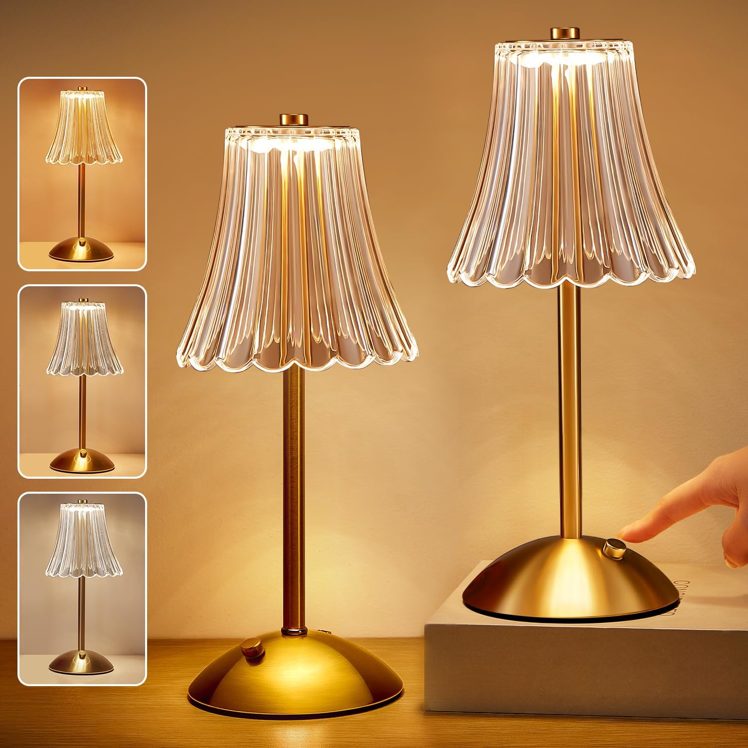 Dimmable Vintage Flower Table Lamps Set of 2 for Bedroom