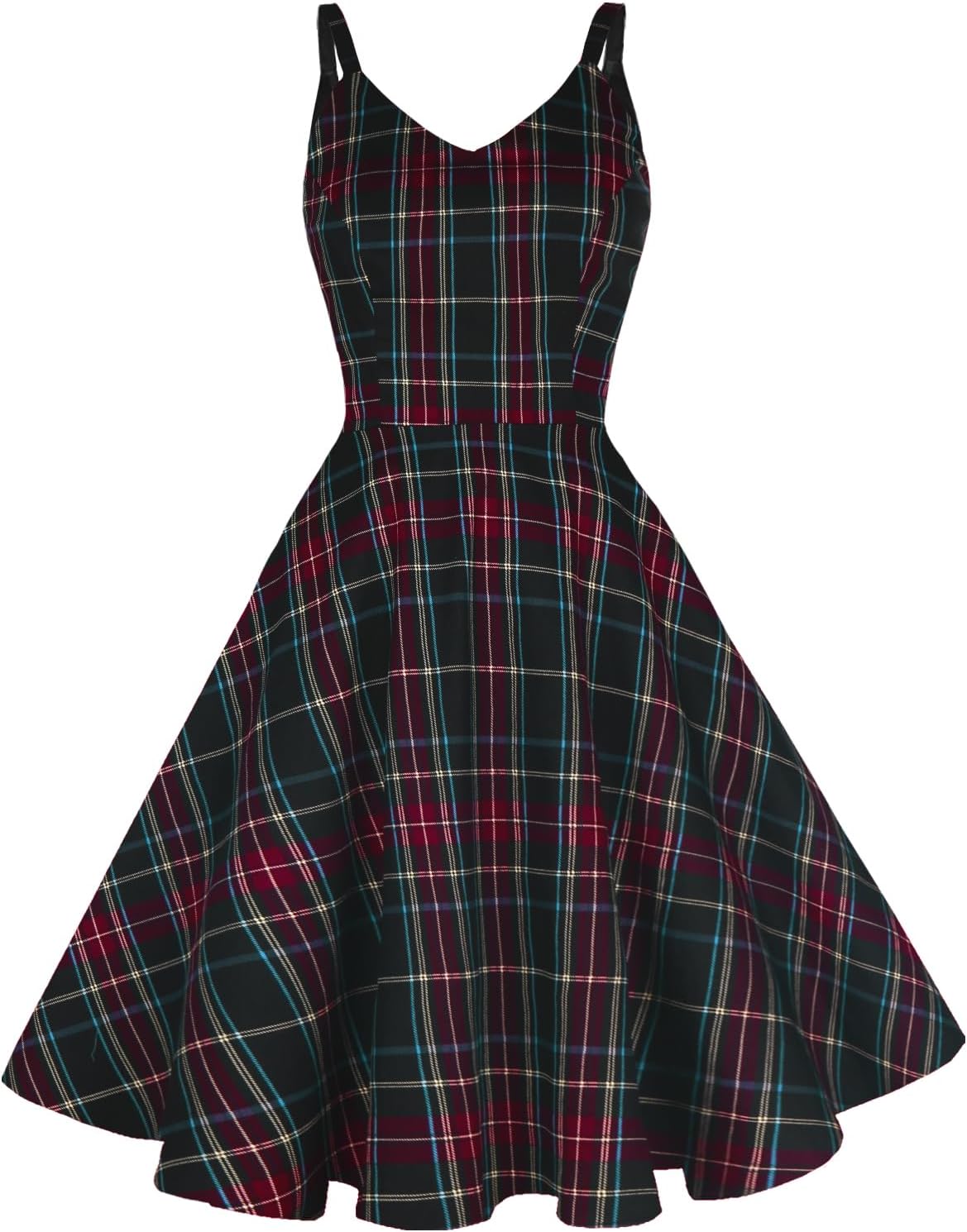 GOOBGS Women's 1950s Retro Vintage Spaghetti Strap Dress