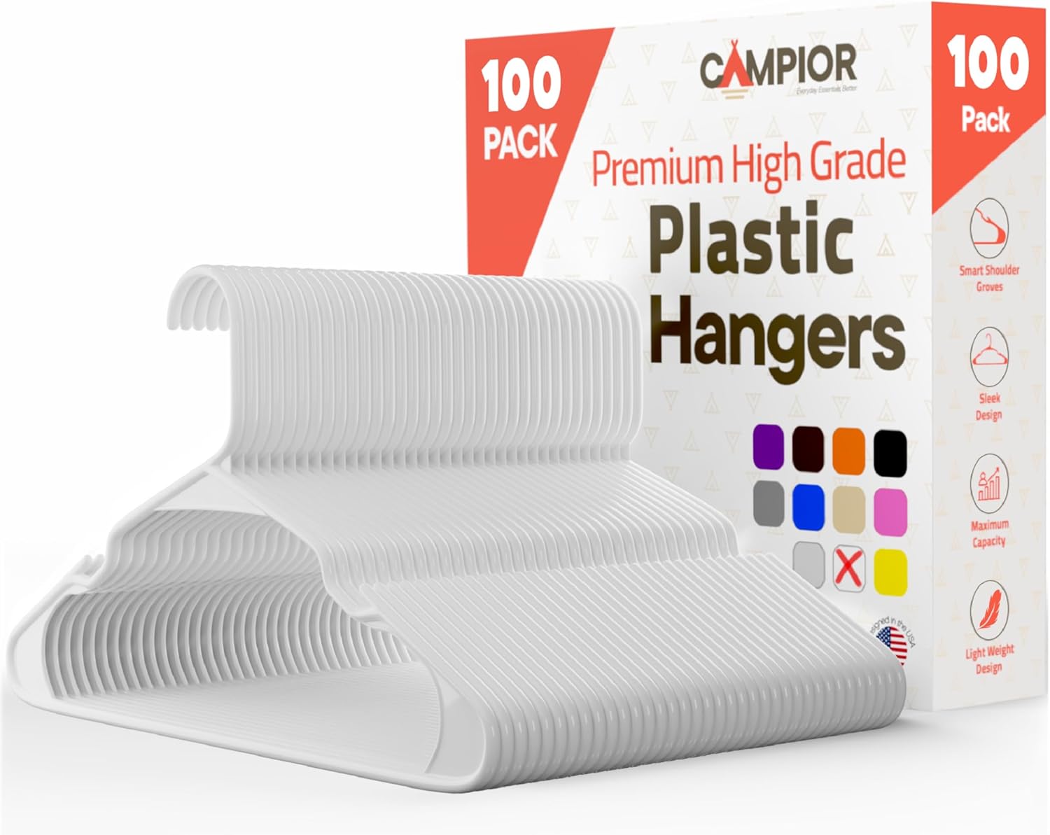 Heavy-Duty White Plastic Hangers 100 Pack for Closet Organization