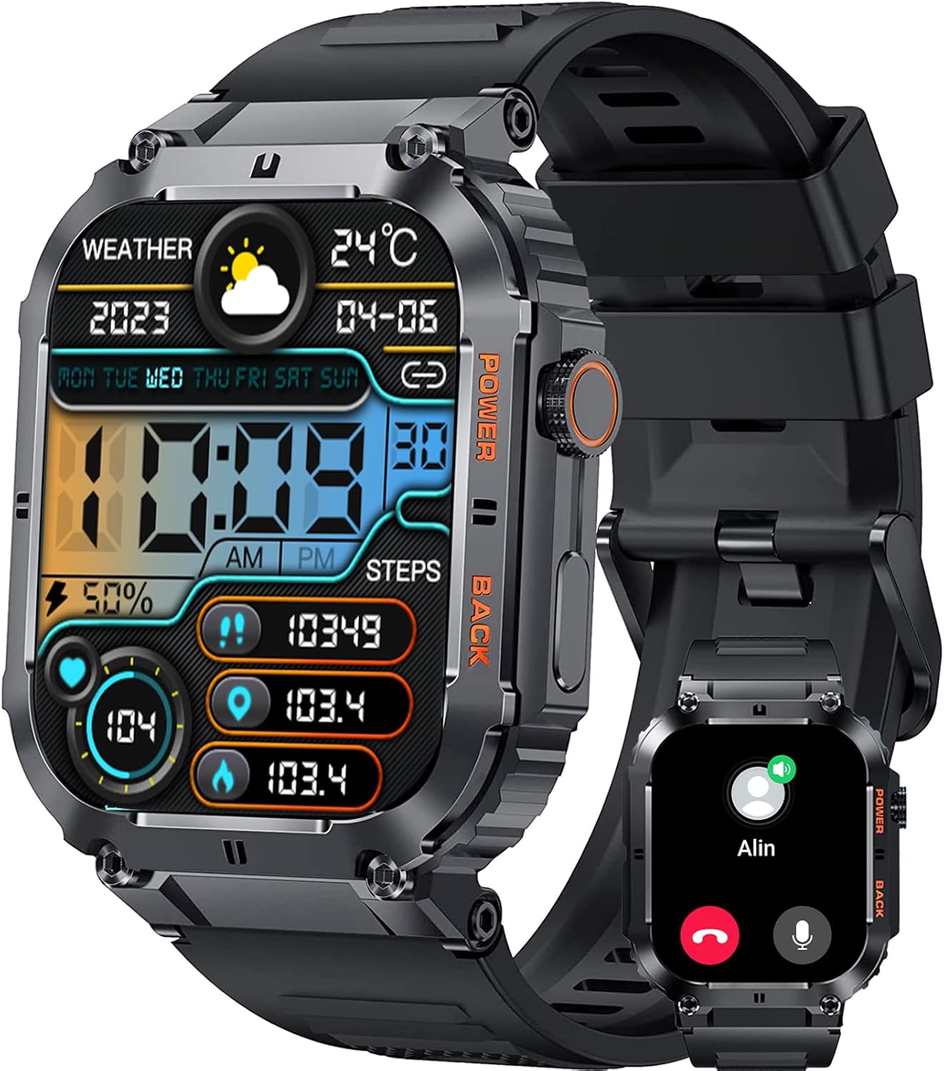Rugged Military Smartwatch: Bluetooth Call, 100M Waterproof, Extra Long Battery
