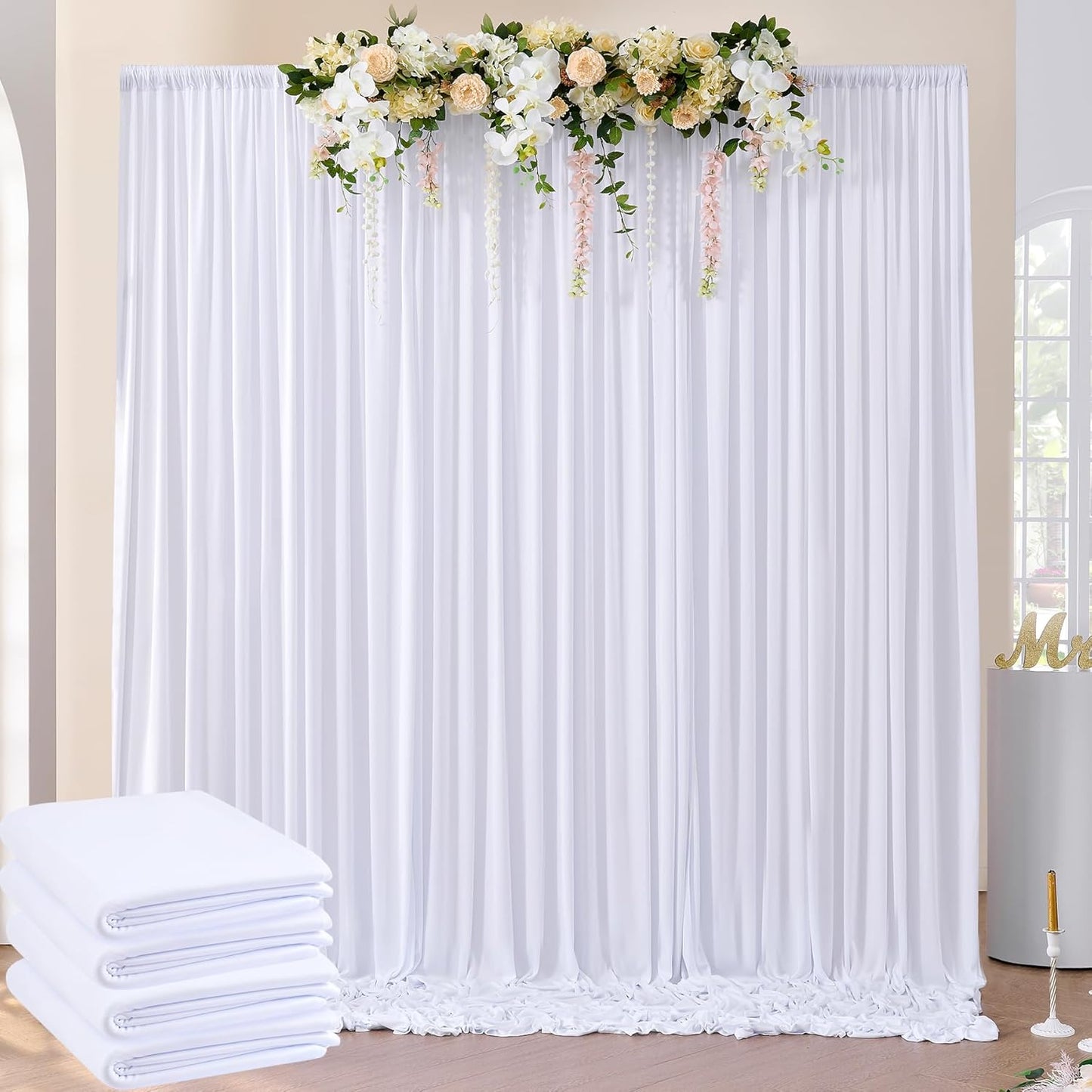 20ft x 8ft Wrinkle Free White Backdrop Curtain for Events