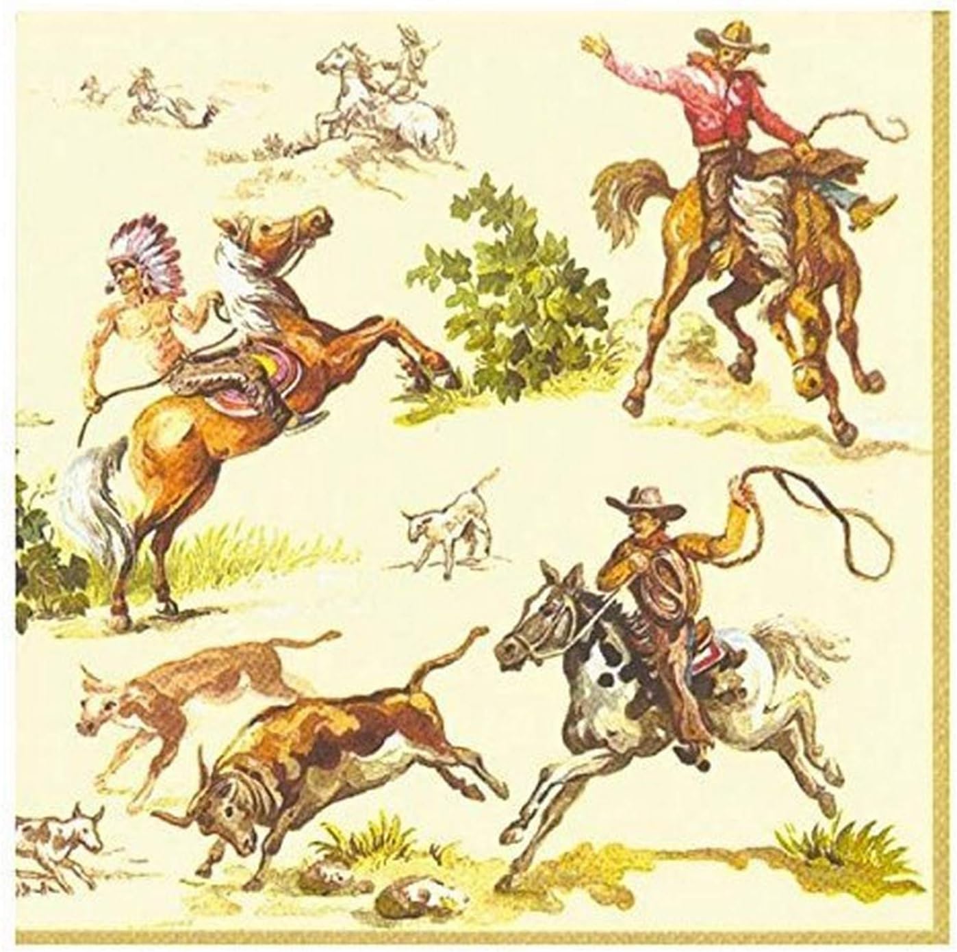 Cream Wild West Cocktail Napkins by Boston Intl.