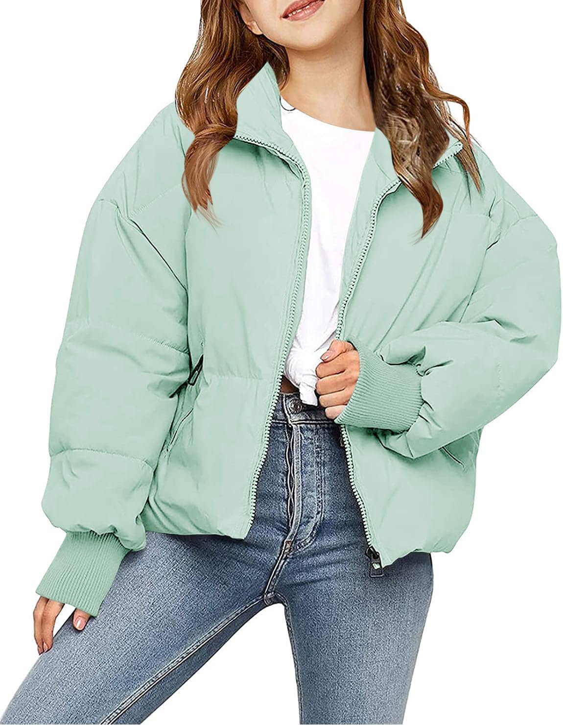rrhss Girls Winter Long Sleeve Zip Puffer Jacket for Kids