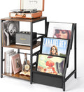 Record Player Stand with 3-Tier Vinyl Storage - Mid-Century End Table