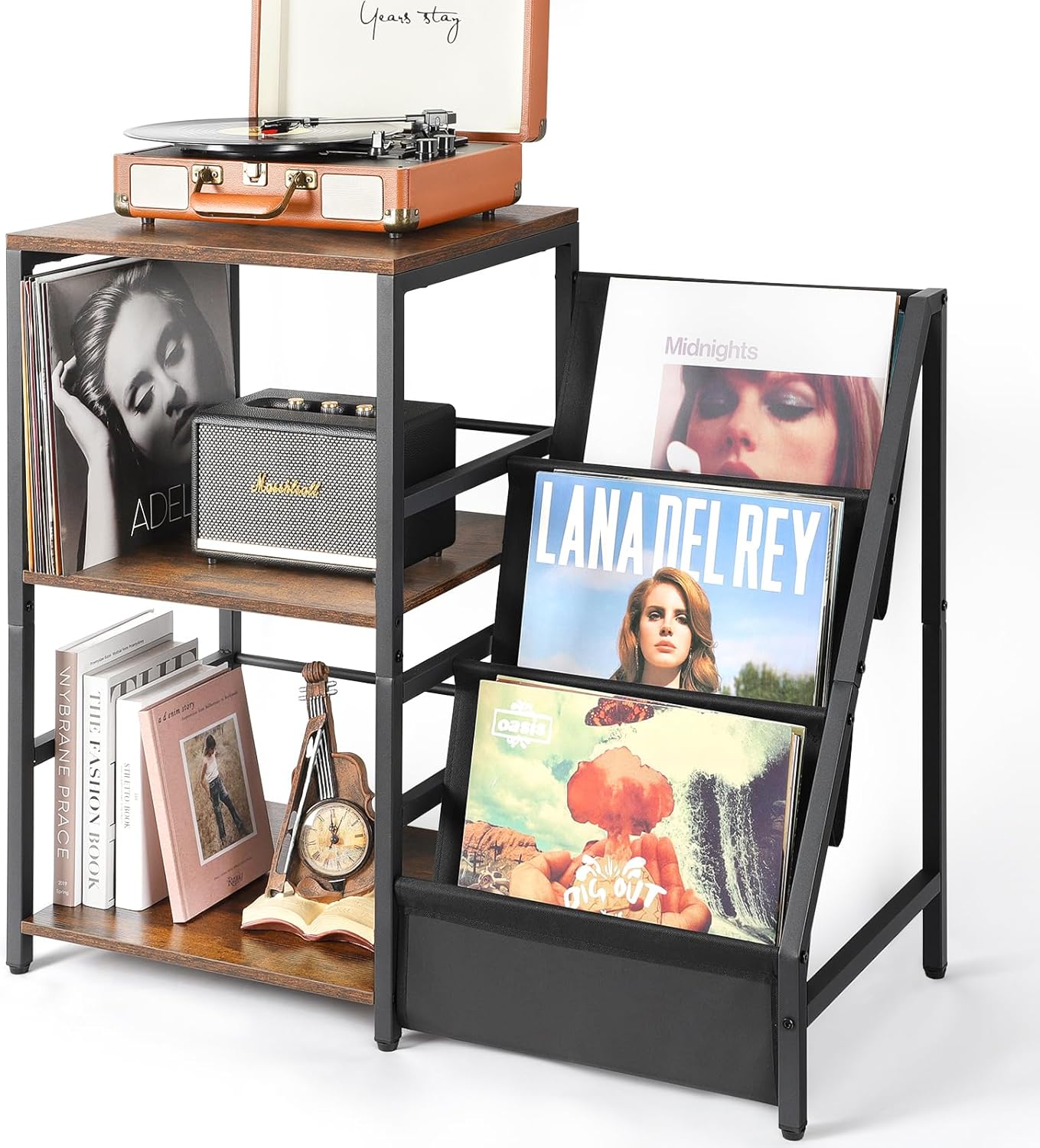 Bikoney Record Player Stand with 3-Tier Vinyl Storage Solution