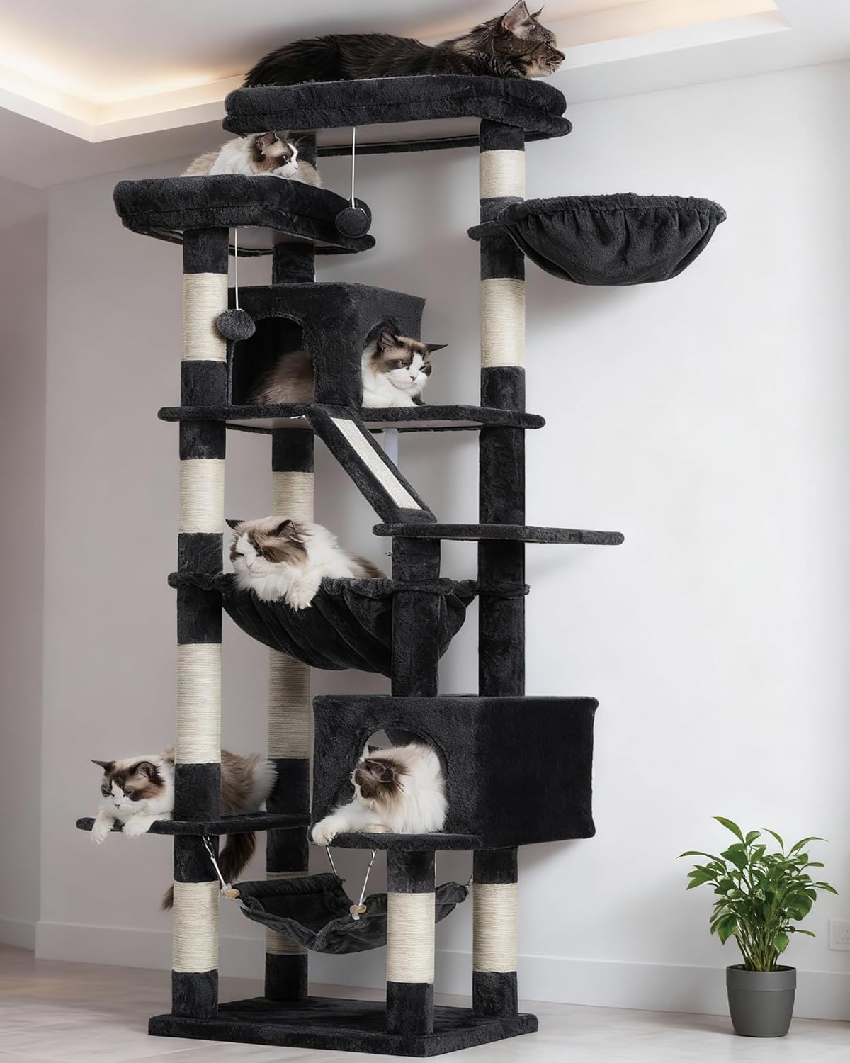71-Inch Tall Cat Tree Tower for Indoor Cats with Perches and Hammocks