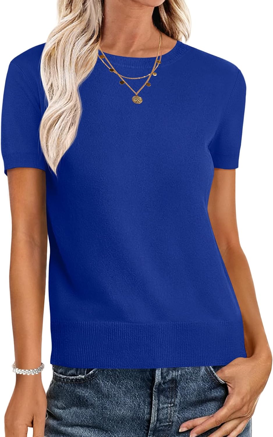 ANRABESS Womens Short Sleeve Sweaters for Business Casual Wear