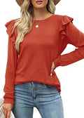 Dofaoo Long Sleeve Ruffle Tops for Women - Casual Tunic Crewneck