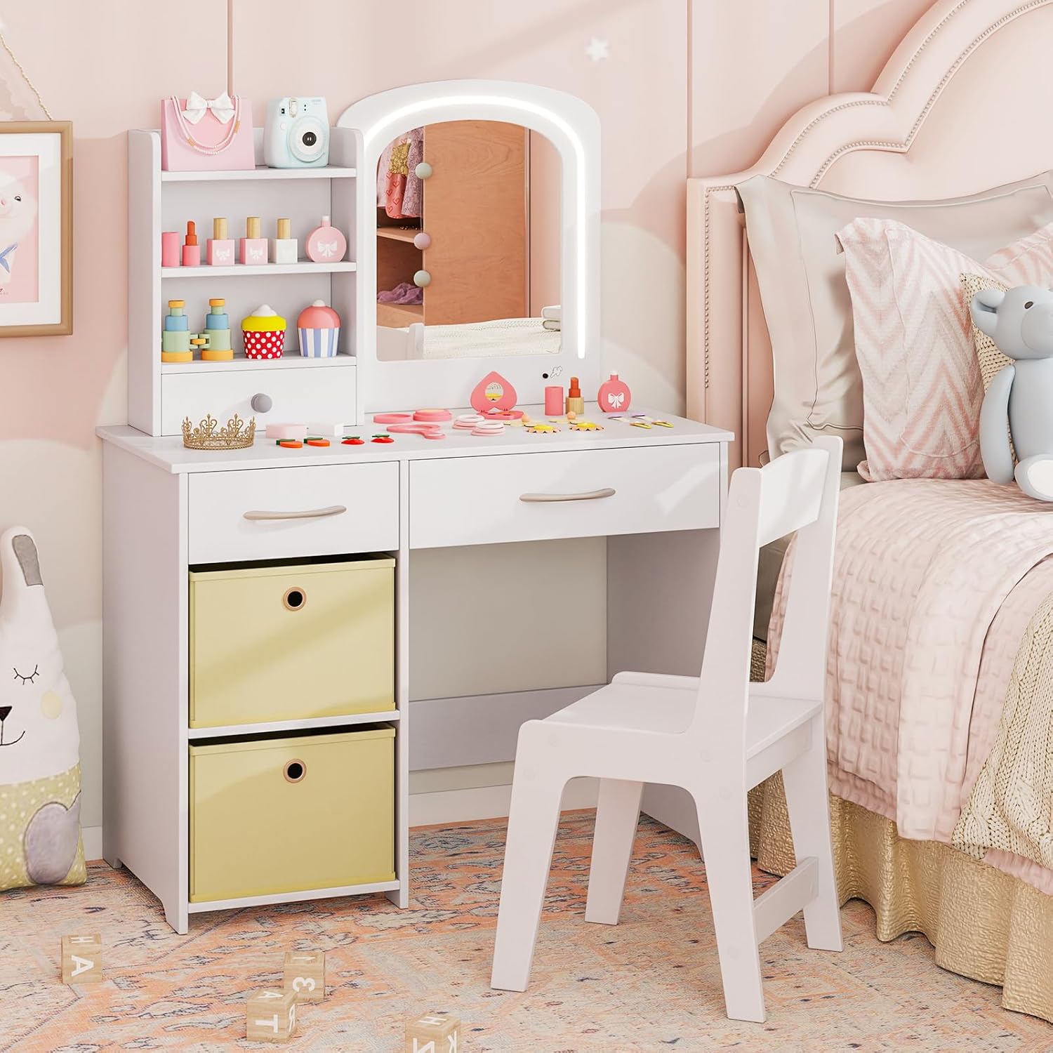 Costzon Kids Vanity with Lights - Princess Makeup Desk