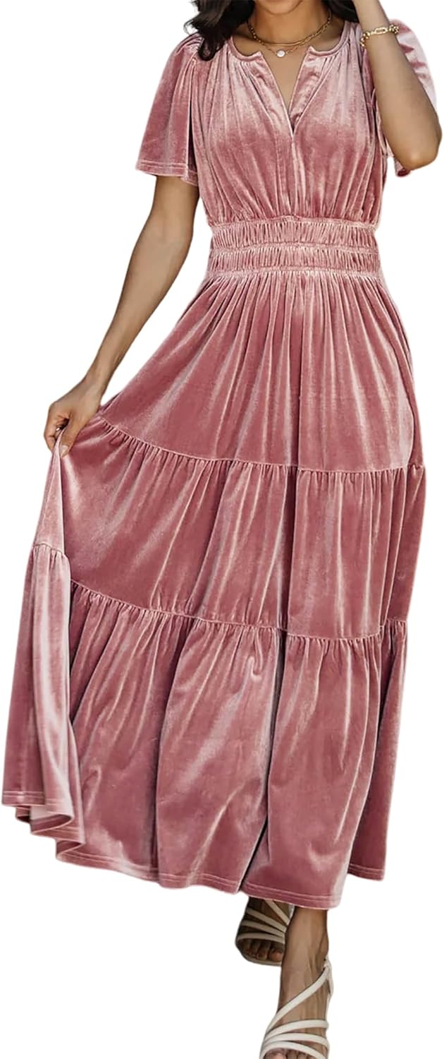 R.Vivimos Women's Vintage Velvet Dress for Fall and Winter