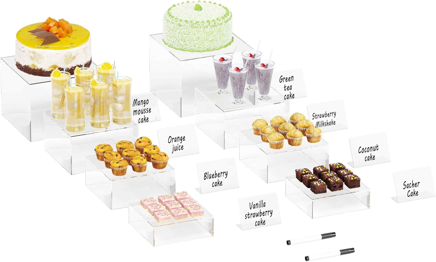 8PSC Buffet Risers for Catering Display, Clear Acrylic Stands