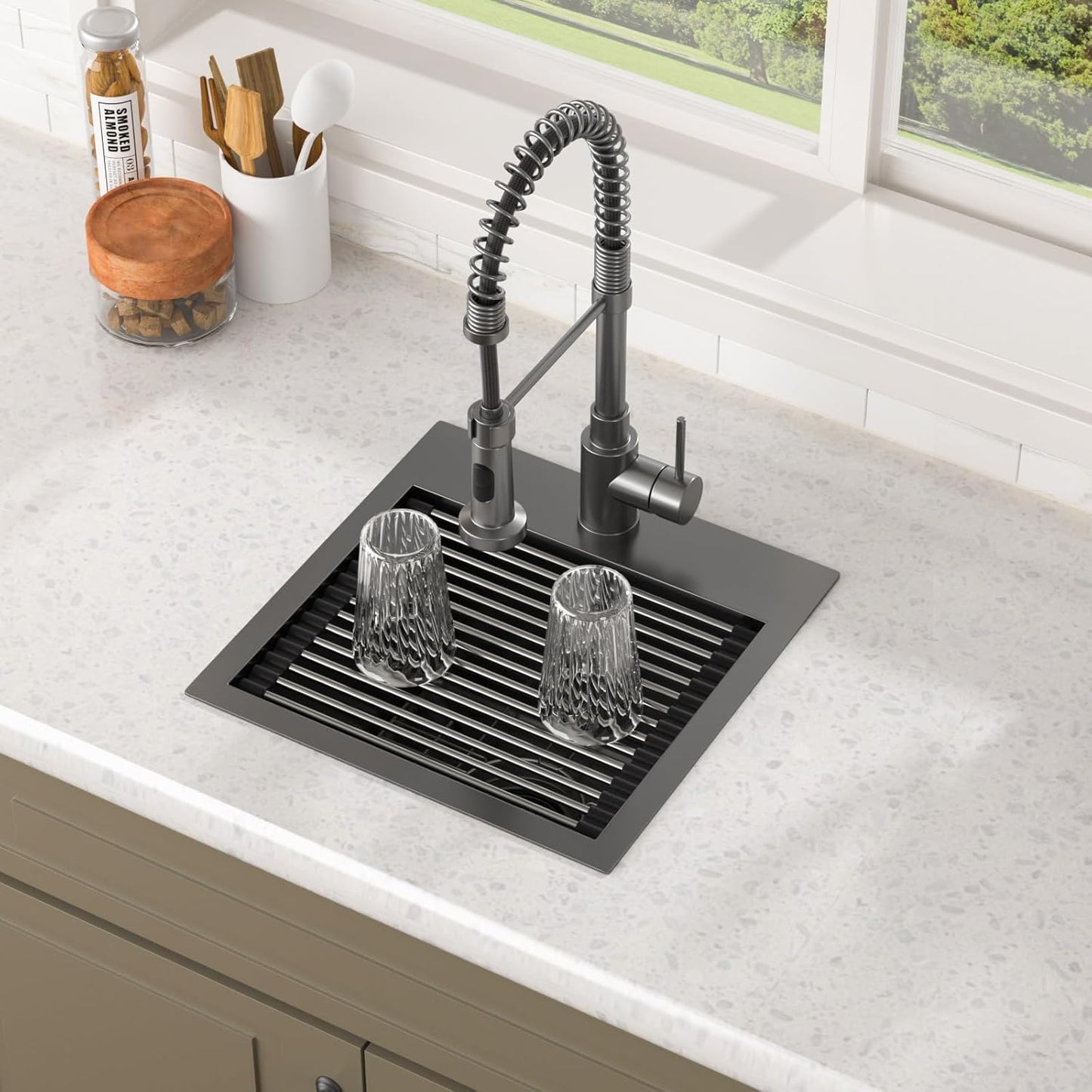 15 Inch Black Drop In Kitchen Sink for Small Spaces and RVs