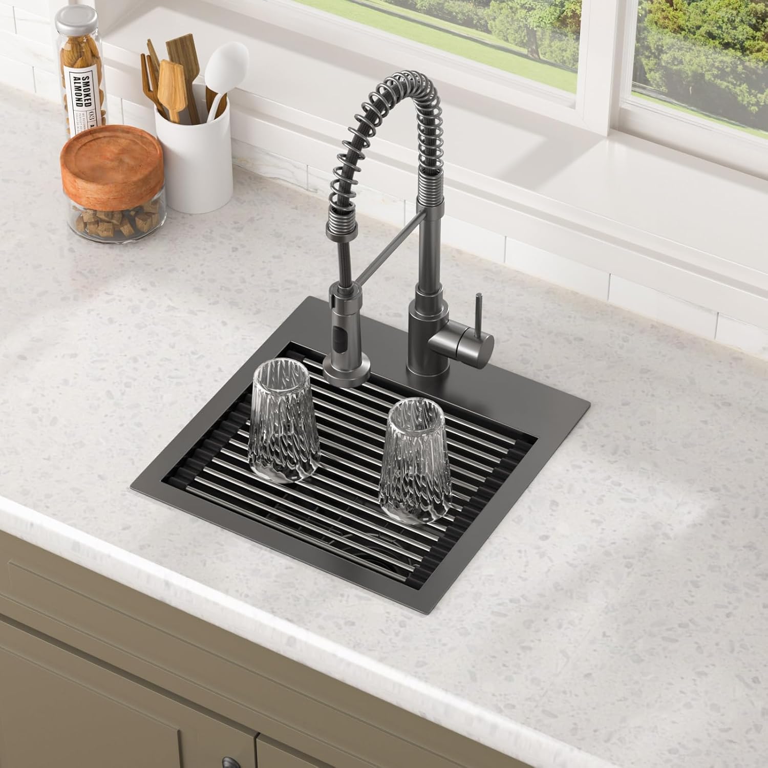 15 Inch Black Drop In Kitchen Sink for Small Spaces and RVs