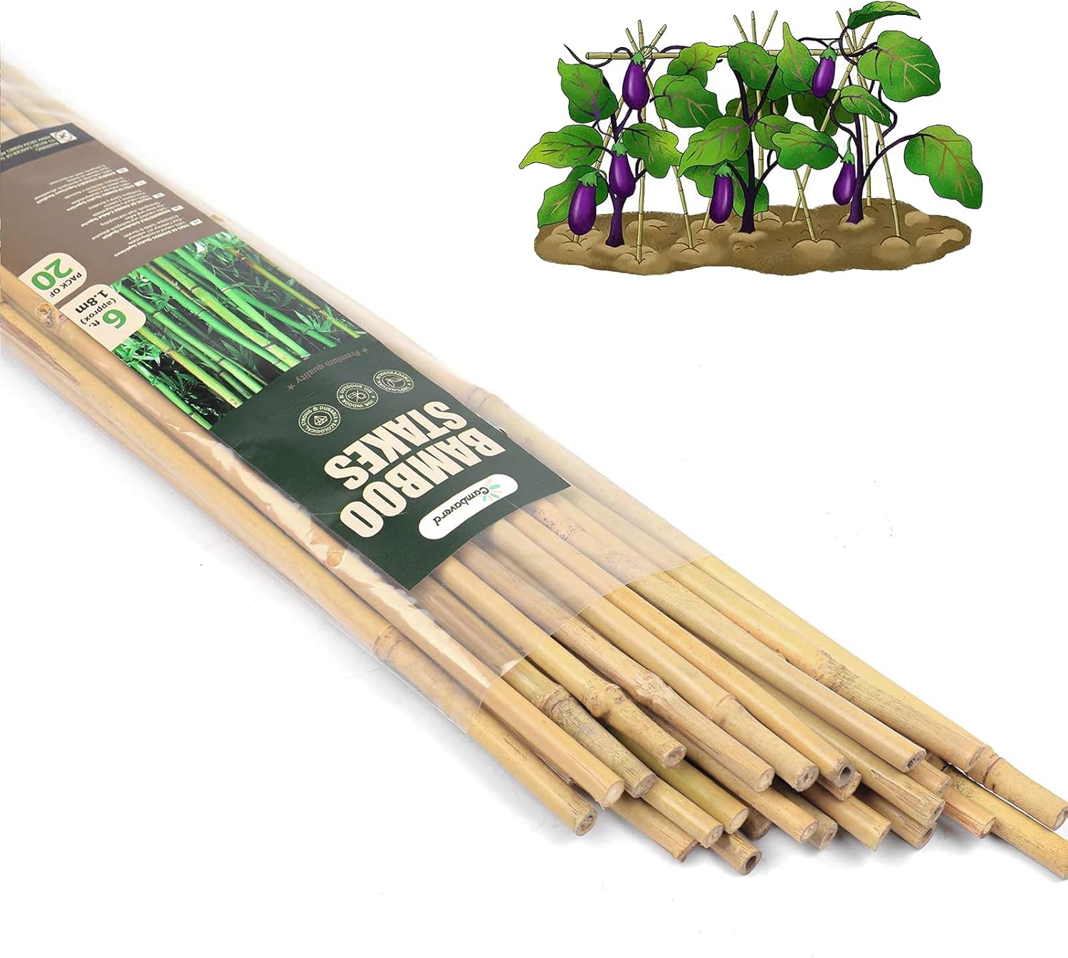 6ft Bamboo Garden Stakes for Plant Support - Eco-Friendly Pack