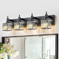 Black Crystal Bathroom Vanity Light 4-Light Modern Wall Sconce