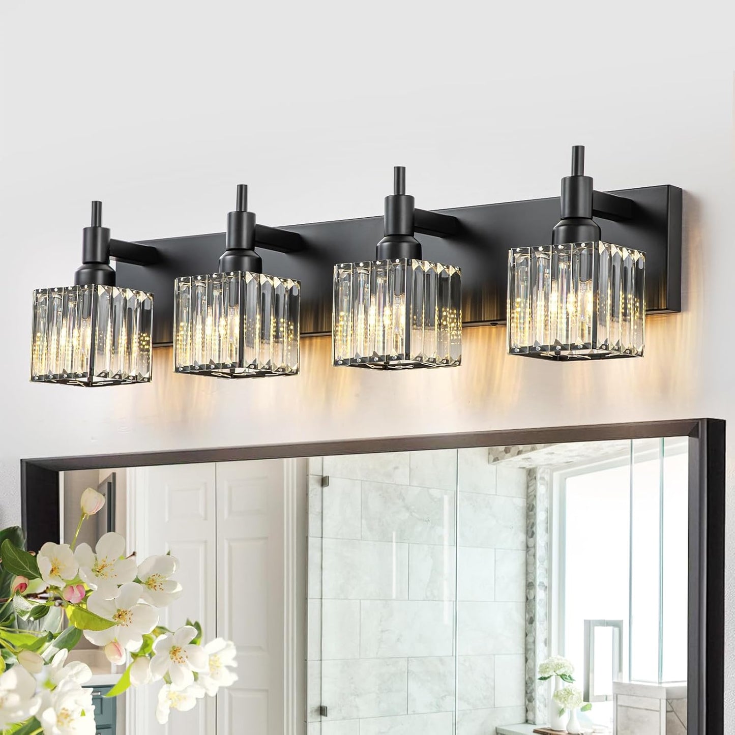Modern Black Crystal Bathroom Vanity Light for Elegant Spaces