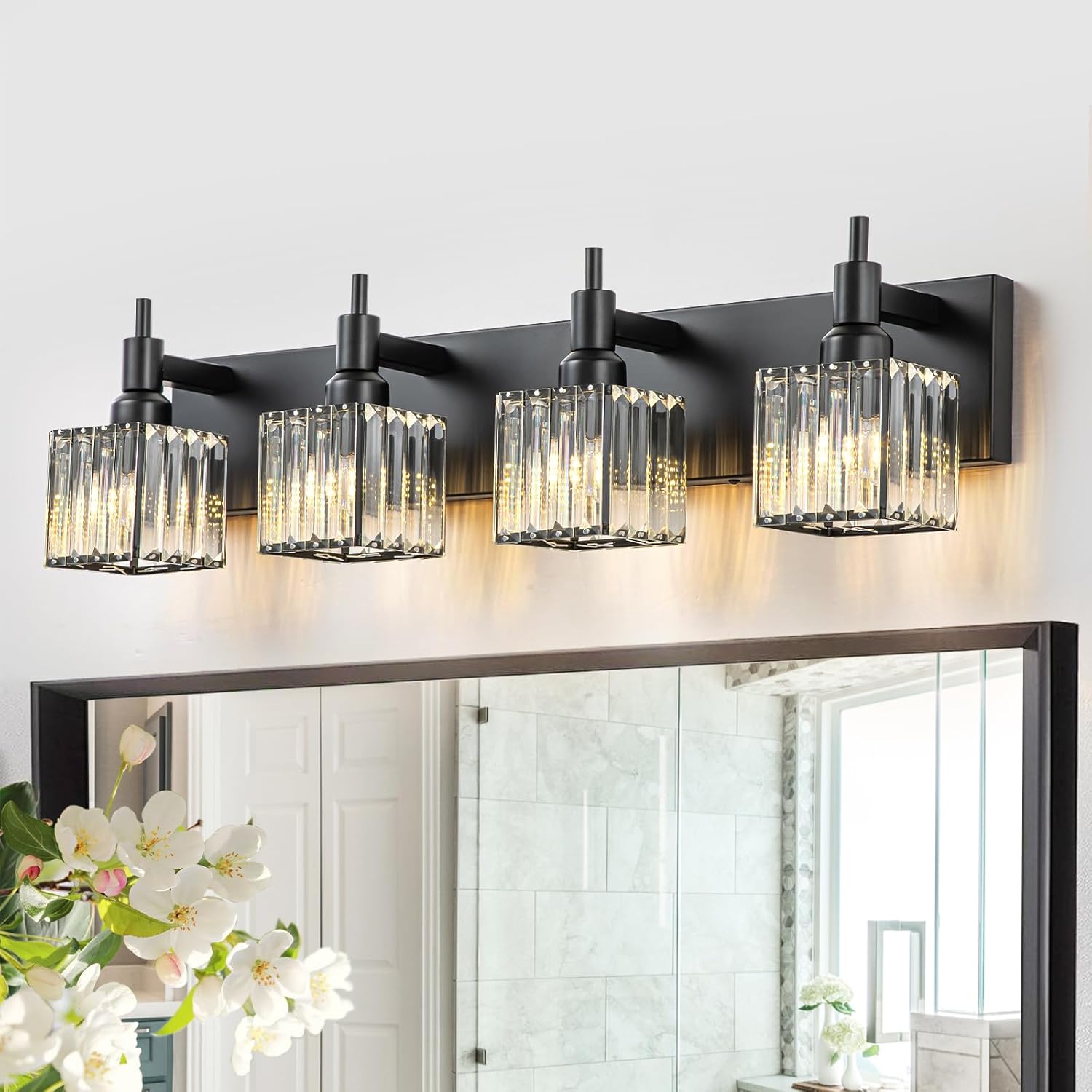 Modern Black Crystal Bathroom Vanity Light for Elegant Spaces