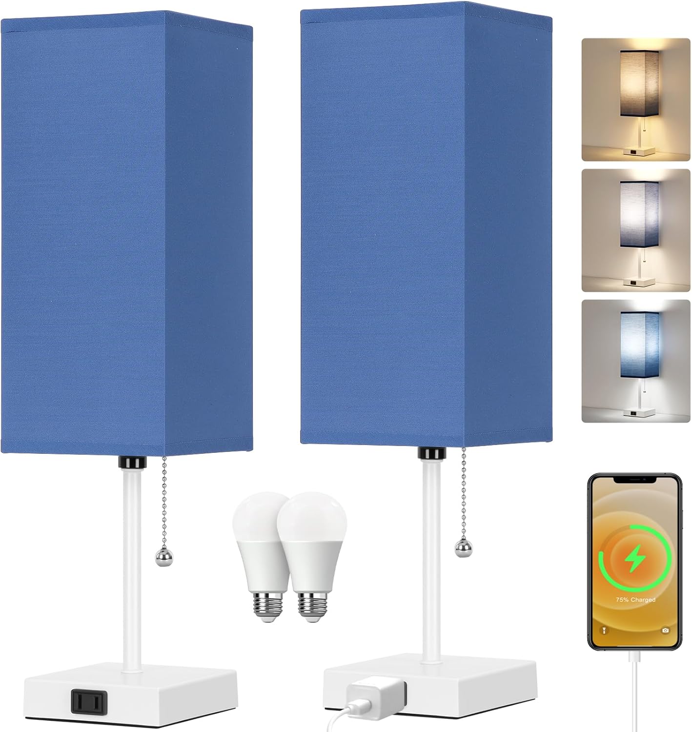18ft' Table Lamp Set of 2 with 3 Color Modes for Bedrooms