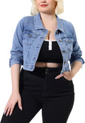 Women's Plus Size Cropped Denim Jacket - Button Closed, Regular Fit