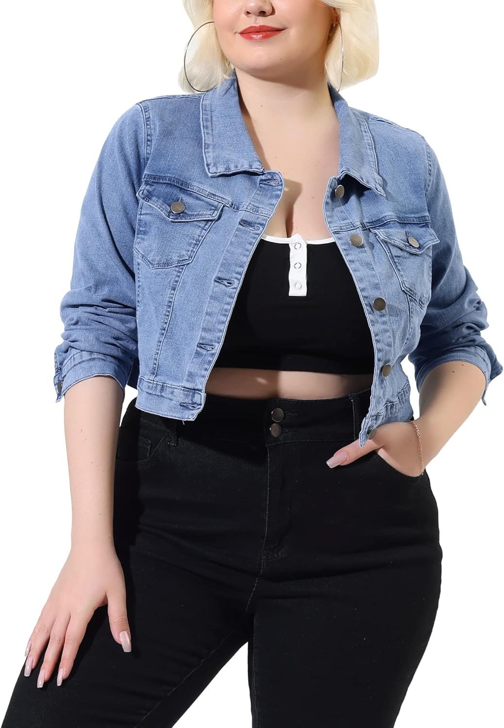 uxcell Women's Plus Size Button Closed Cropped Denim Jacket Review