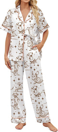 SHESHOW Satin Pajamas for Women Set Button Down Sleepwear Print Pjs