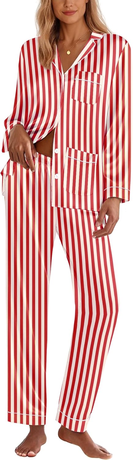 Ekouaer Silk Pajamas for Women Classic Satin Lounge Set