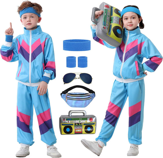 Ezuwail Kids 80s 90s Tracksuit Outfit for Boys Girls Retro Style