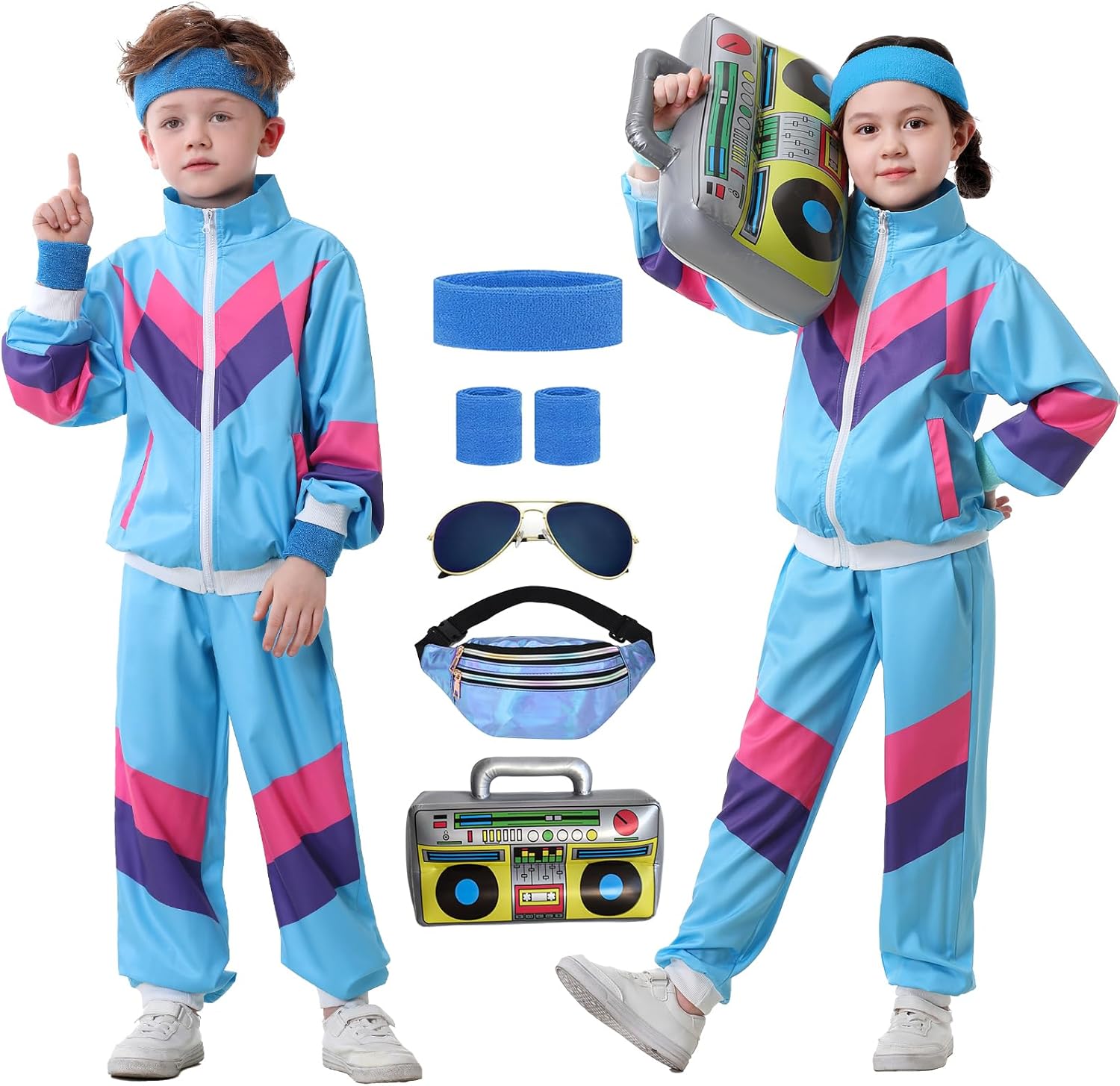 Retro 80s 90s Tracksuit Outfit for Kids - Unisex Windbreaker Set
