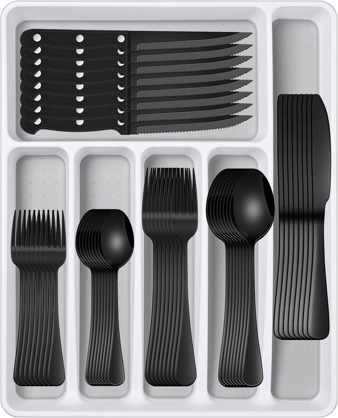 Black 49 Pieces Stainless Steel Flatware Set With Organizer