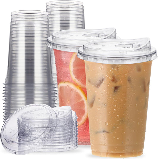25 Sets 20oz Clear Plastic Cups with Sip-Lids