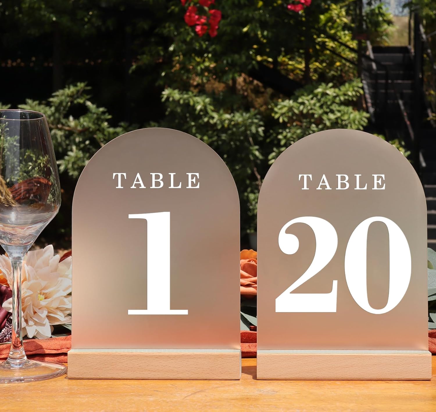 Elegant Wedding Table Numbers 1-20 with Natural Wood Stands