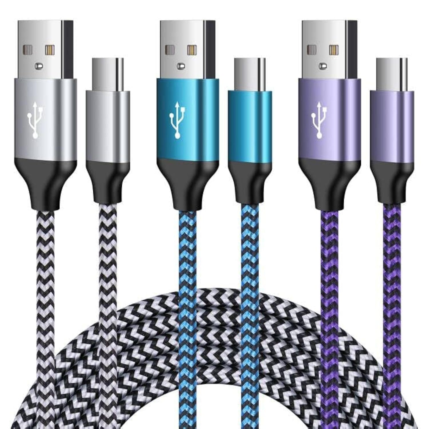 Fast Charging Type C Cable 3Pack for Samsung/iPhone/Moto/LG
